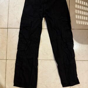 Black Cargo Pants with Straight Leg Design